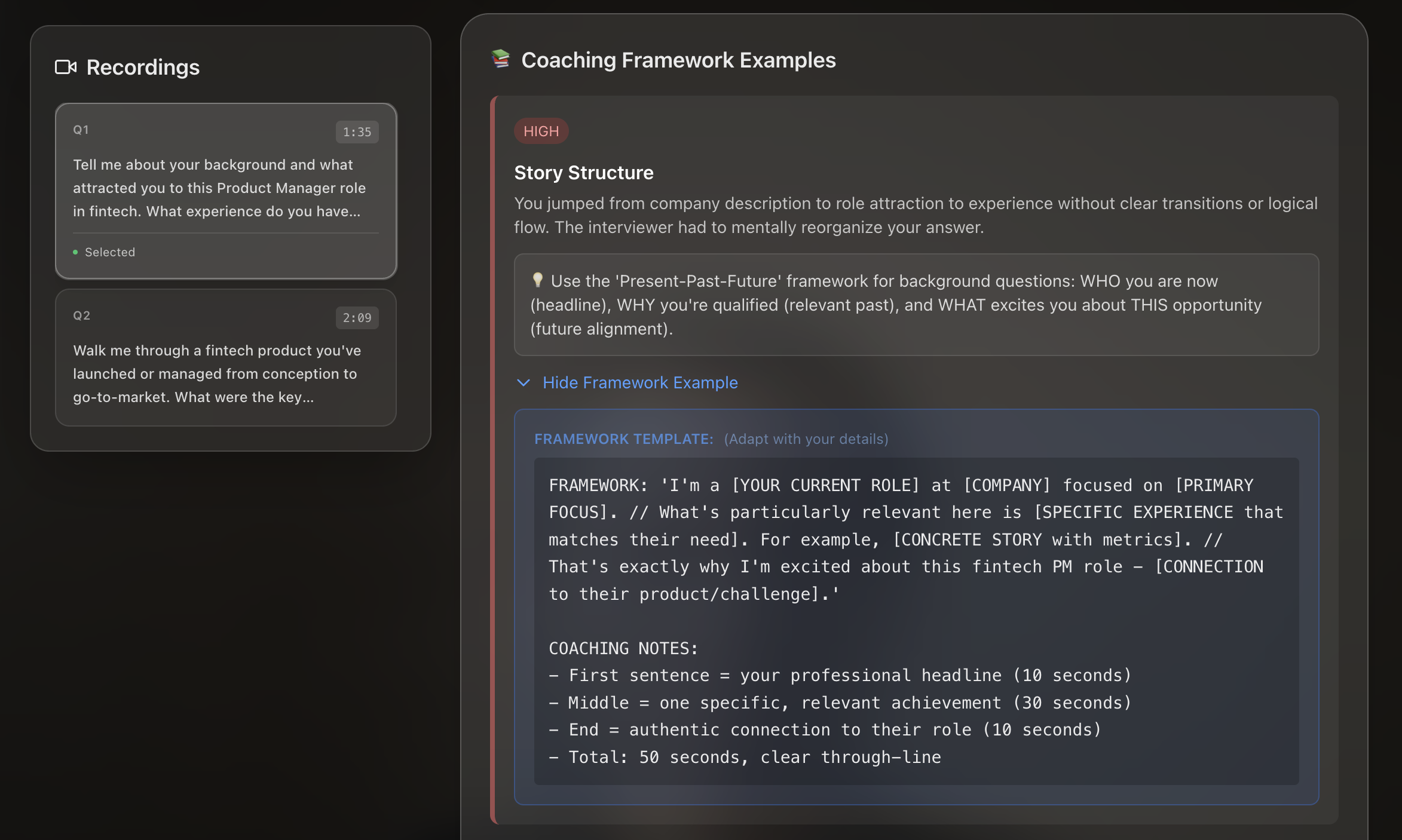 Framework Examples with STAR method templates